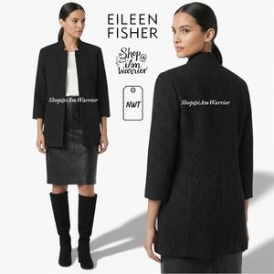 Eileen Fisher NWT Black Pebble Wool Stand-Collar Blazer Jacket *shop@iamwarrior